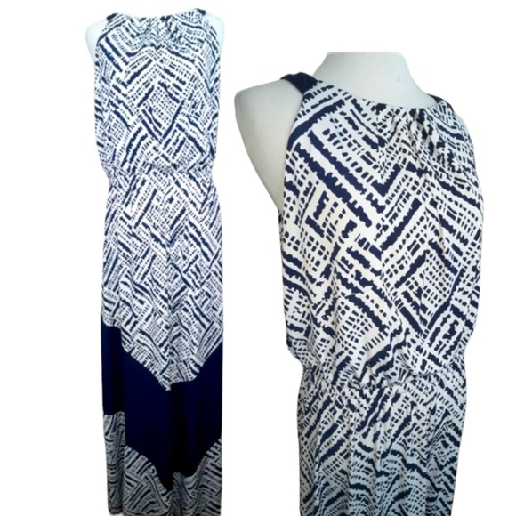 Vince Camuto Navy Halter Maxi Dress Sleeveless M - Picture 1 of 17